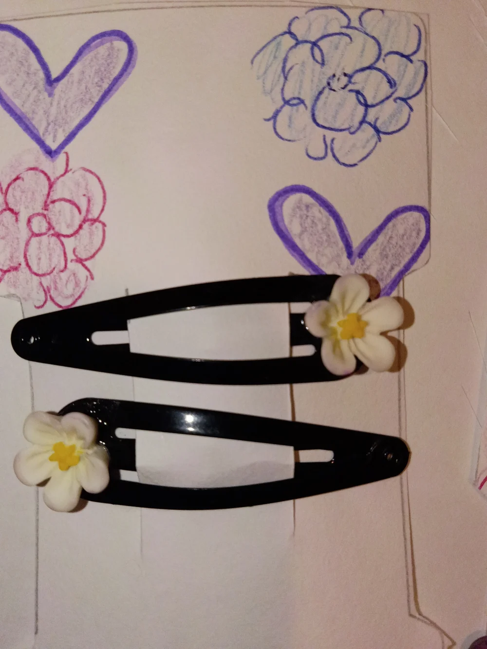 Black Snap Hair Clips with White Daisy Accent